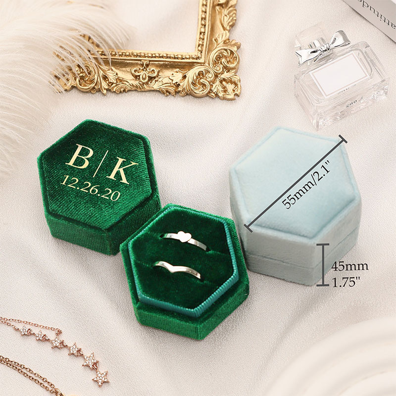 Customizable Velvet Ring Boxes, Hexagonal Jewelry Cases