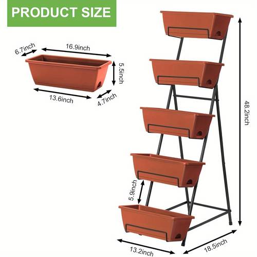 5 tier vertical raised garden bed planter box with drainage holes durable metal indoor outdoor planter for herbs flowers vegetables space saving with sturdy black legs vibrant colors