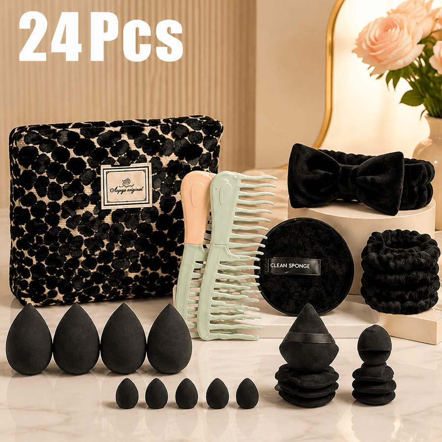 Temu – TEMU 48/46/24 Makeup Tool Set Includes: Multi-functional Zipper Makeup Bag + -sized Makeup Brushes Set + -sized Mini Makeup Sponges + Types Of Makeup