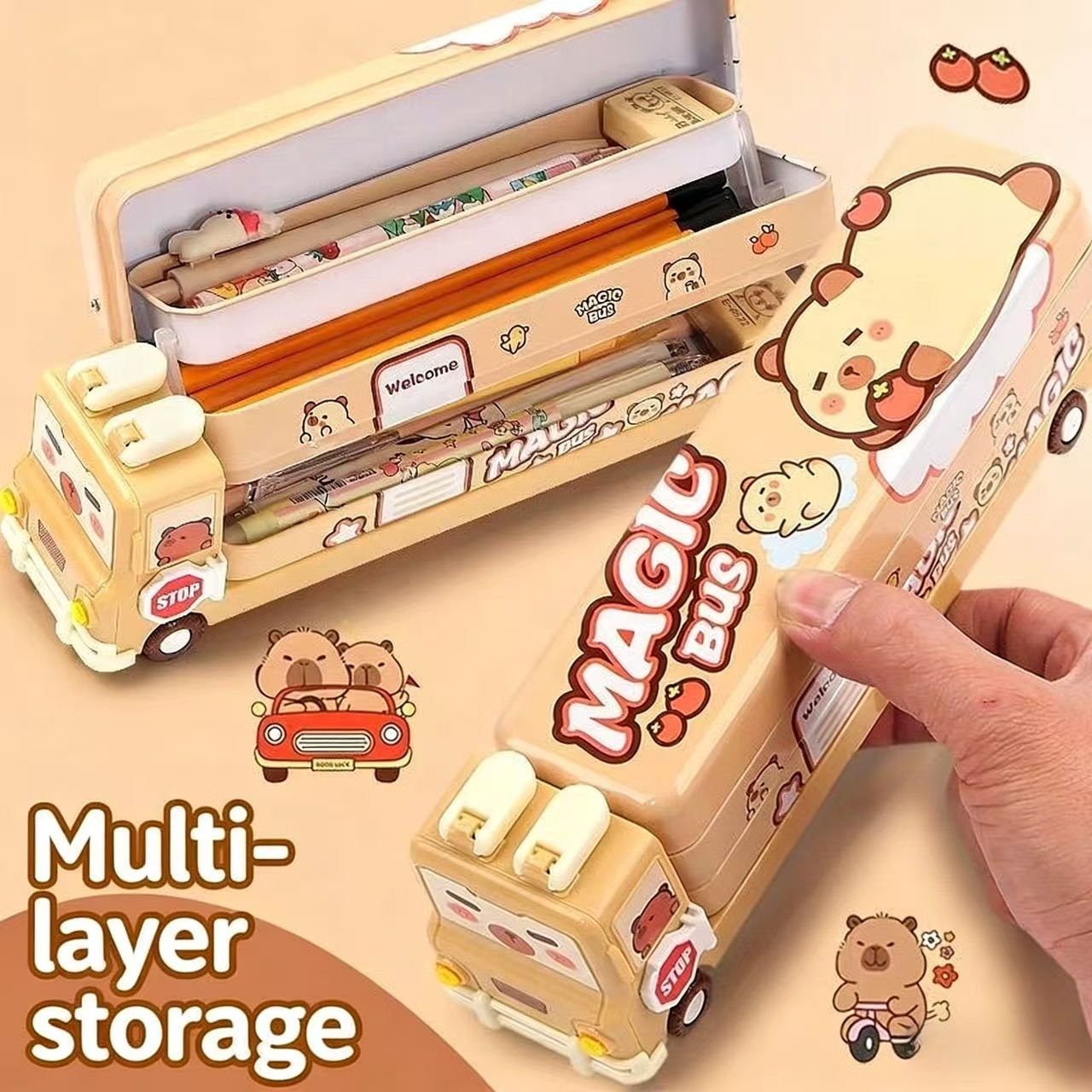Multifunctional Capybara School Bus Pencil Case