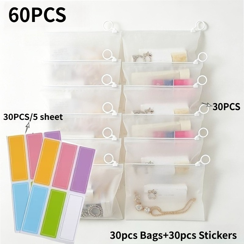 TEMU 30pcs Pouches And 30pcs Stickers, Transparent Reusable Pouches And Stickers, Zipper Bag Set, Jewelry Storage Pouches, Storage Bags And Storage