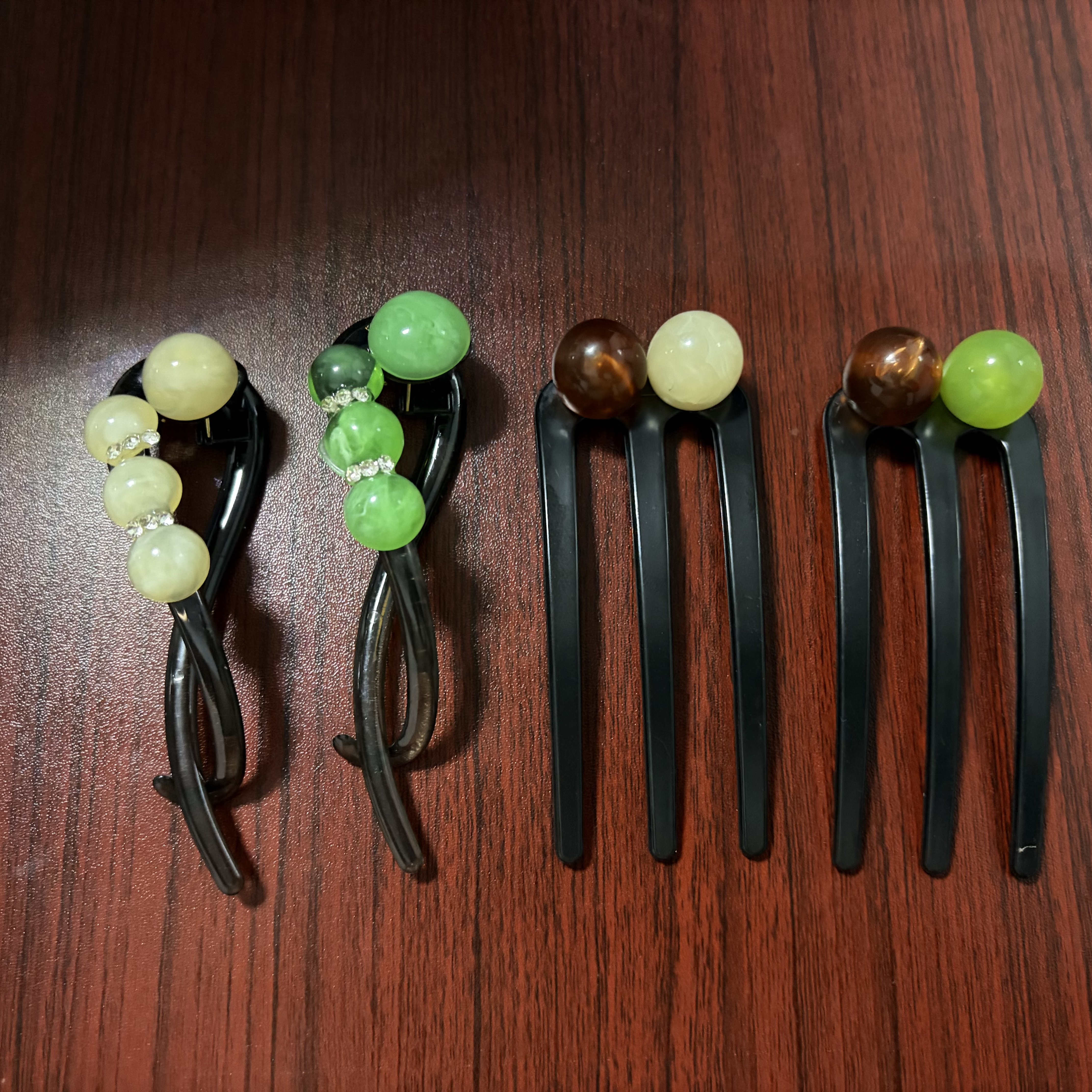 TEMU 4pcs Set Of Vintage Women's Hair Clips And Hairpins, Chinese-style Beaded Design, Large Size, Suitable For Hair