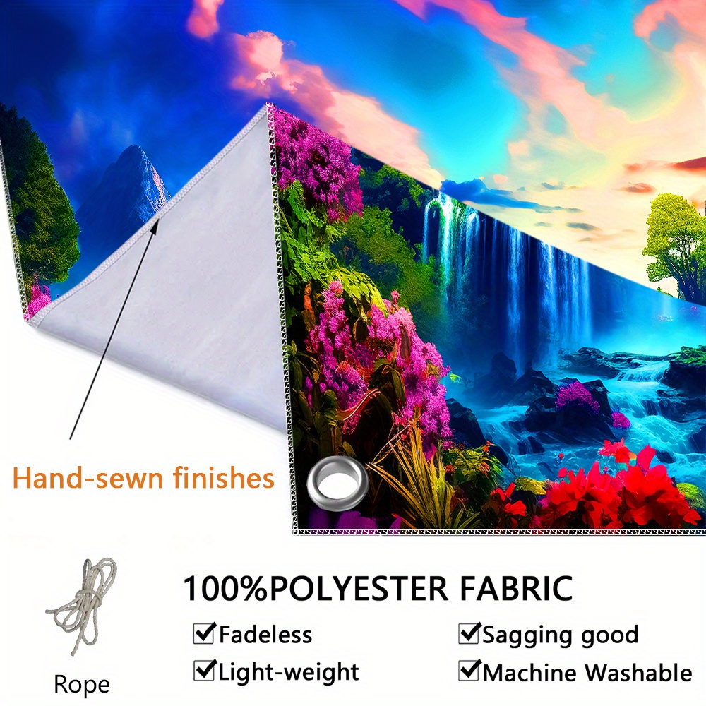 [1pc UV Floral Banner] 1pc Large UV-Activated Floral Waterfall Garage Door Banner | Fluorescent Fabric Wall Decor with Vibrant Nature & Landscape Design | No Power Needed for Parties, Photography Studios, Outdoor Events, Parties Decorations, Party Decoration, Outdoor Festive Decor, Uv Light Display