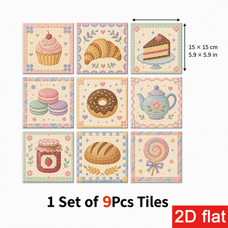 TEMU Pegatinas 2D de 9 piezas de 15X15Cm (5.9X5.9In) con diseño de tejas de pizarra, arquitectónicas, para pared, fáciles de pegar y , con coloridos