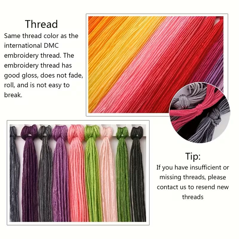2D Flat Printing Cross Stitch Painting Kit, Thread Art Needlework