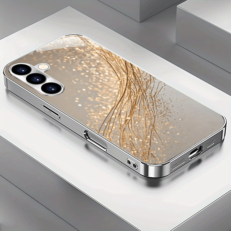 TEMU Phone Case - Artistic Minimalist Gold-plated Curved Electroplated Silver Phone Case For Galaxy S25/s24/s23/s22/s21/s20/note