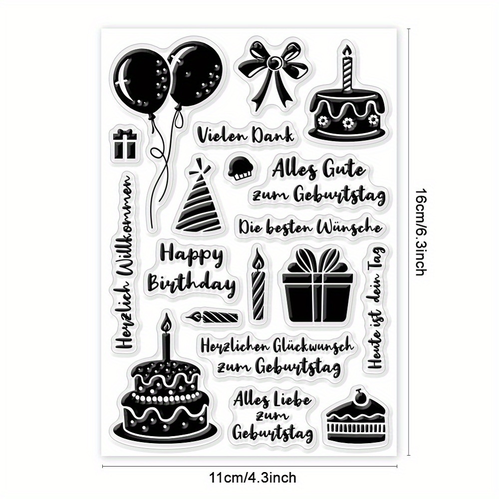 Image of 1sheet Happy Birthday German Clear Stamps Birthday Stamp For Scrapbooking Sayings German Clear Stamp Transparent Stamps Seals Craft Supplies Stickers Handmade Kit