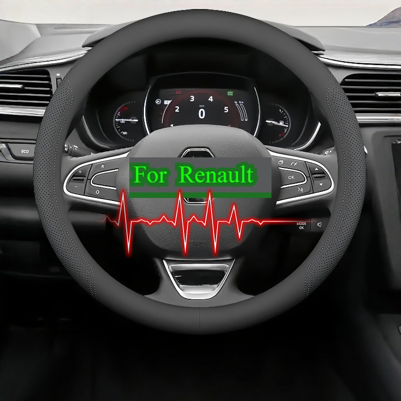 TEMU Suitable For Renault 37-38.5cm / 14.56-15.16 Inch Round Steering Wheels, With Perforated Design - Compatible With , , Megane, , , , Espaça,