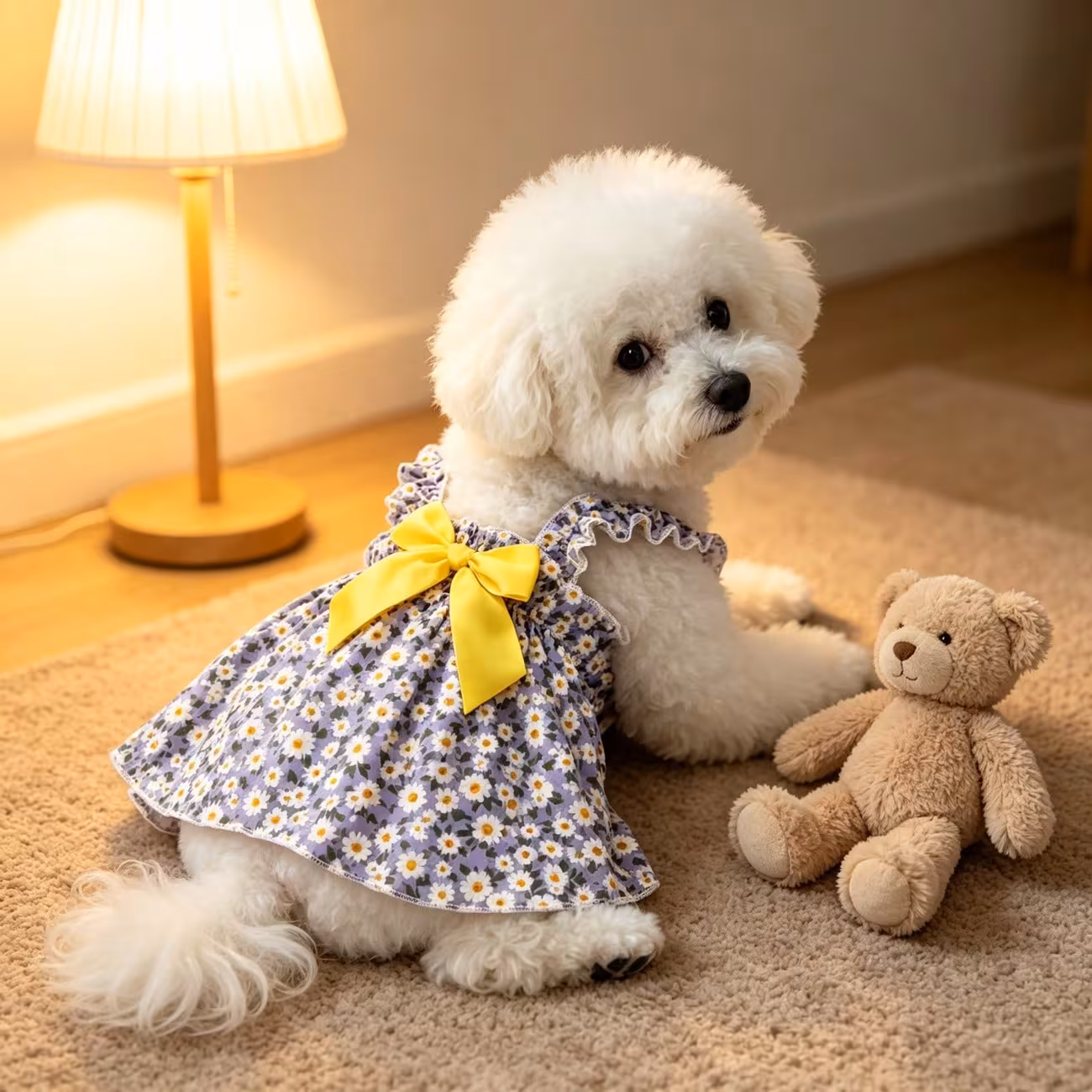 1pc small dog summer dress floral printed ruffle strap pet cami dress with back bow cute puppy clothes for bichon poodle daily outfit Product details 5