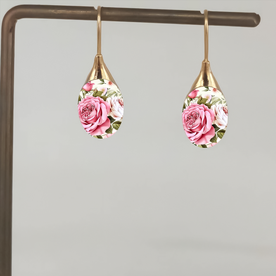 TEMU 2pcs Rose Earrings Flower Earrings Botanical Earrings Nature Earrings Oval Earrings Plant Earrings Jewelry Additions Unique Jewelry Christmas