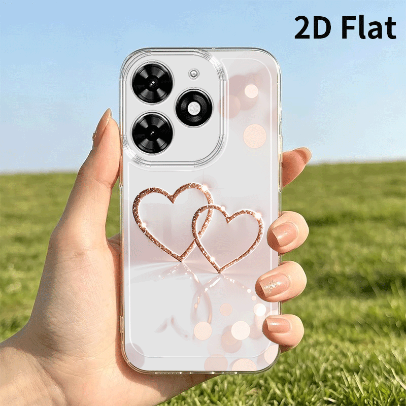 쉬머링 하트 모양 겹쳐진 빛 반점 2d 평면 패턴 휴대폰 케이스,   spark go 2024 2025/spark 20 pro plus/spark 30 pro/30c/  spark   pro+/hot  /  7 pro/8/a80/s25/pova 7 ultra/    pro용, 스타일리시하고 귀여운 투명 낙하 방지 tpu 휴대폰 케이스