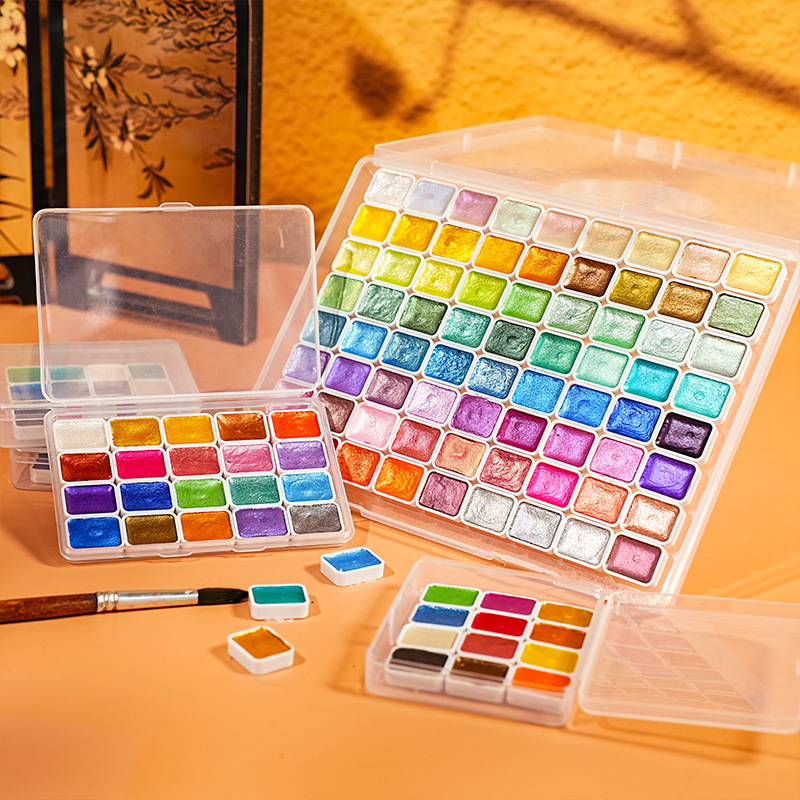 60 24 colors pearlescent watercolor palette set for art painting popular portable artist painting tools suitable for painting scrapbooking illustration art enthusiasts