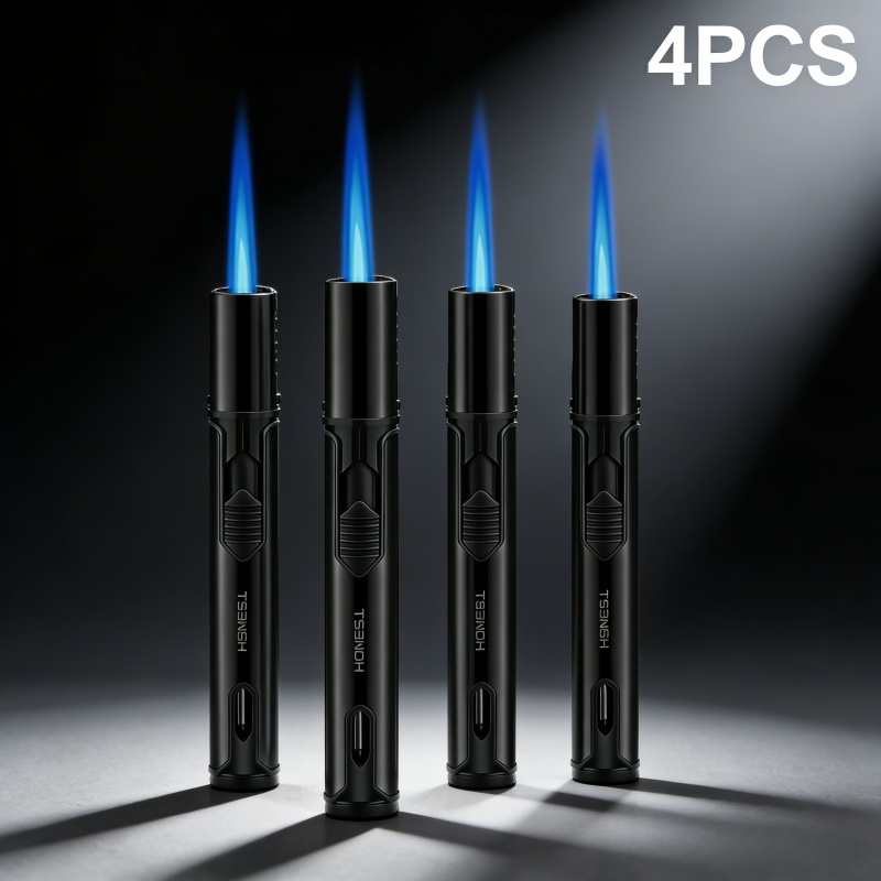 TEMU (butane Not Included) 4pcs Butane , Long Straight Pencil Lighter, Refillable With Adjustable Jet Flame, Outdoor Windproof Lighter, Suitable For