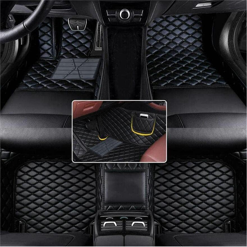 TEMU Car Floor Mats For A4 B6 2000~2004 - Luxury Faux Pu Faux Pu Leather Carpet, Stain-resistant, Pet-friendly, Durable Mat Set, Interior Accessory