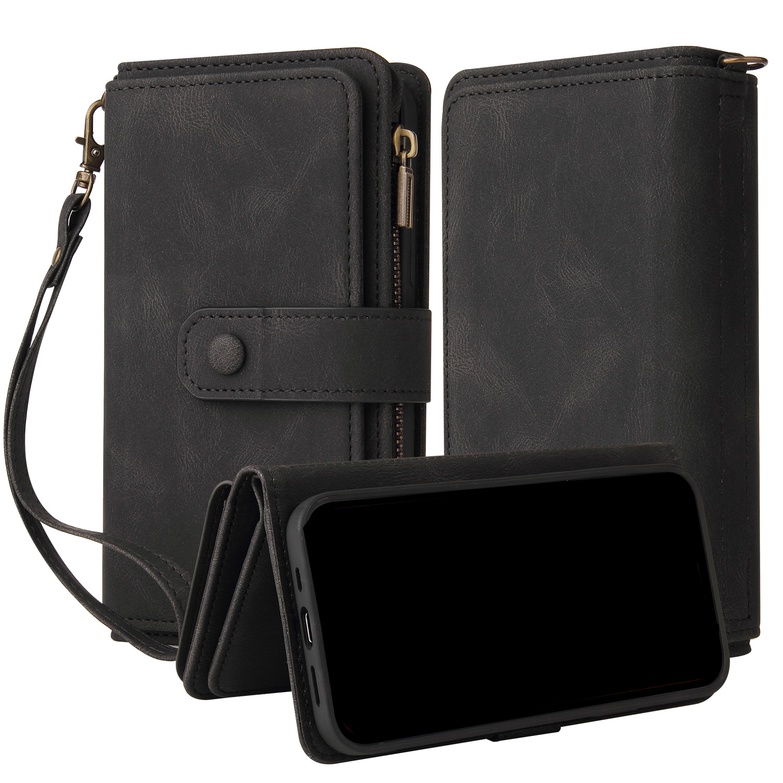 TEMU Phone Case: Multi-functional Creative Button Zipper Phone Pouch Wallet Card Holder Case Stand Suitable For Iphone X/11/12/13/14/15//16 Pro Max,