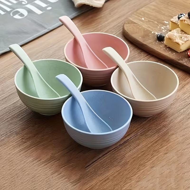 TEMU 8pcs Non-breakable Set (4 Bowls And 4 Spoons) - Suitable For Soups, Rice, And Grains - Safe For Microwave And Dishwasher - Lightweight Tableware