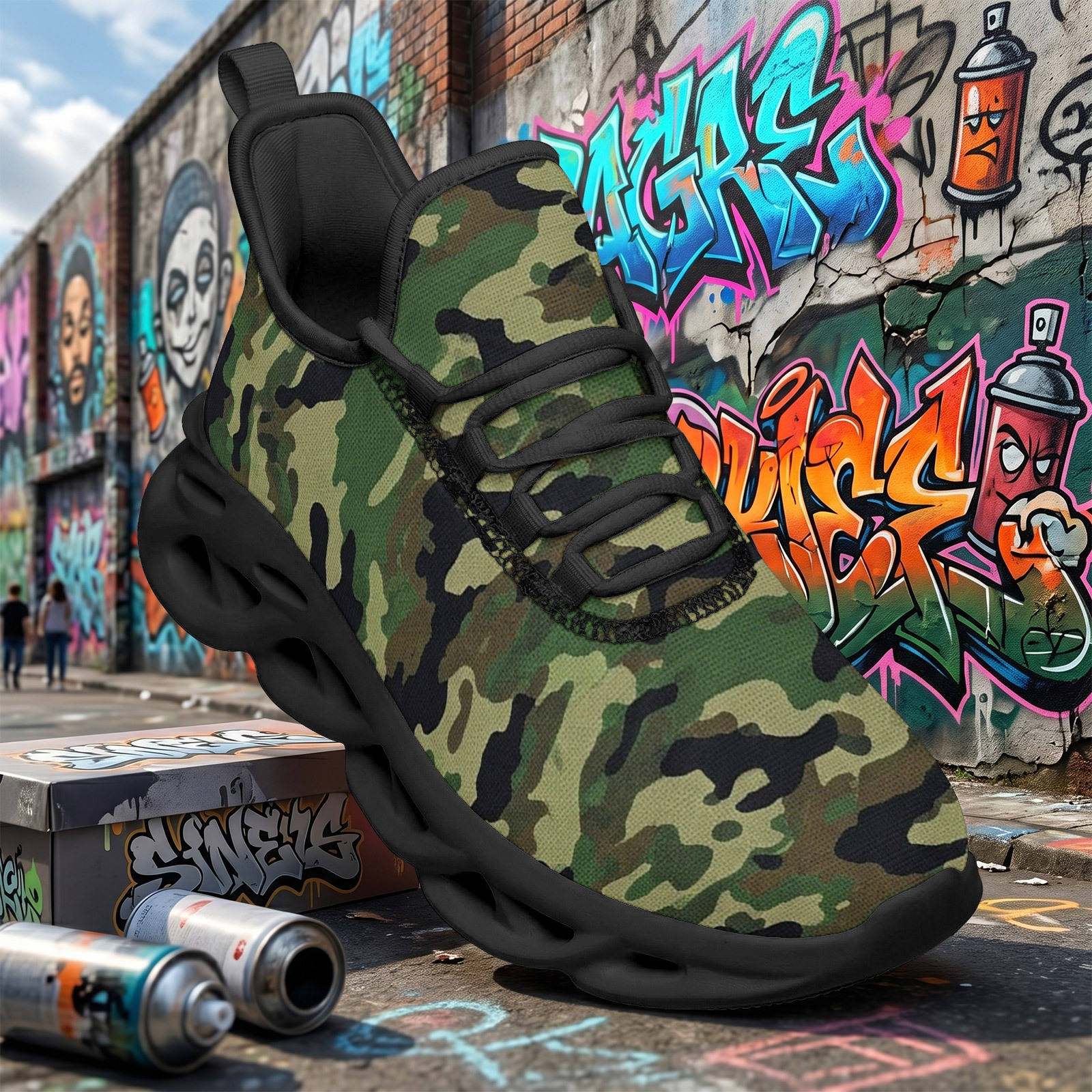 Men's Tactical Camo Print Plus Size Running Shoes, Comfortable