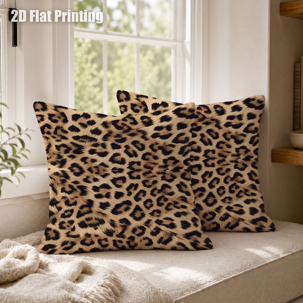 TEMU 2d Flat 2pcs Stylish Leopard Print Throw Pillow Covers, Leopard, Double Prints Animal Pattern, For Modern Sofa, Cozy Bedroom, Chic , For , No