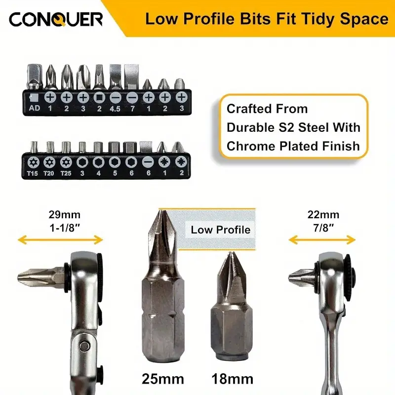22pcs heavy-duty ratchet screwdriver set with chamfer kit - professional precision tool kit with 72-tooth , s2 torx/phillips/flathead bits, impact-resistant case & ergonomic grip for automotive, electronics, plumbing, construction - ideal for diy & (no power required), tiny screwdriver set, screw driver set with case, ratcheting screwdriver, screwdriver set heavy duty, screwdriver set mini Product details 8