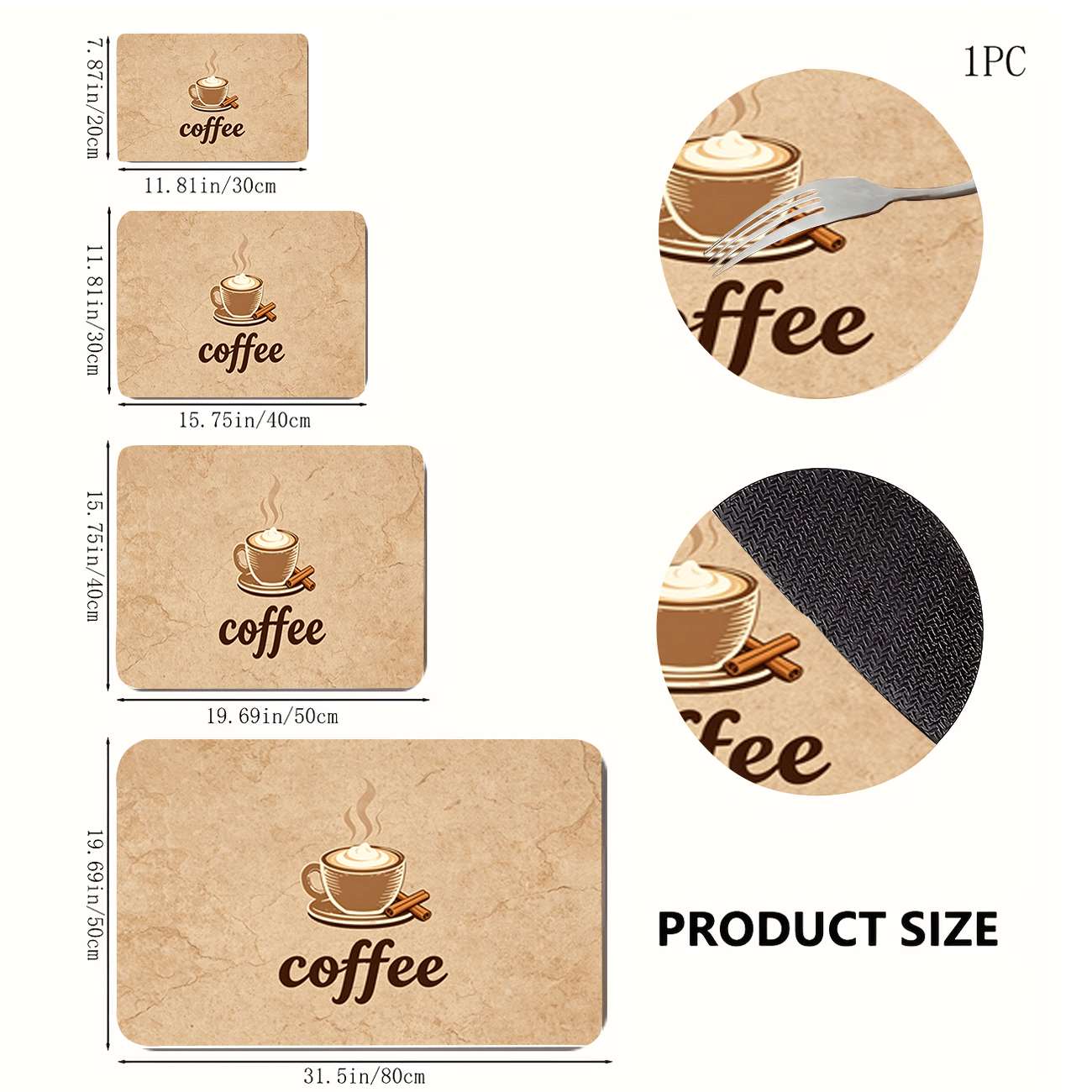 TEMU 1pc Super Absorbent Quick-drying Non-slip Kitchen Mat Coffee Mat - Countertop Dish Drying Mat With Vintage-style Coffee Cup Decorative Pattern,