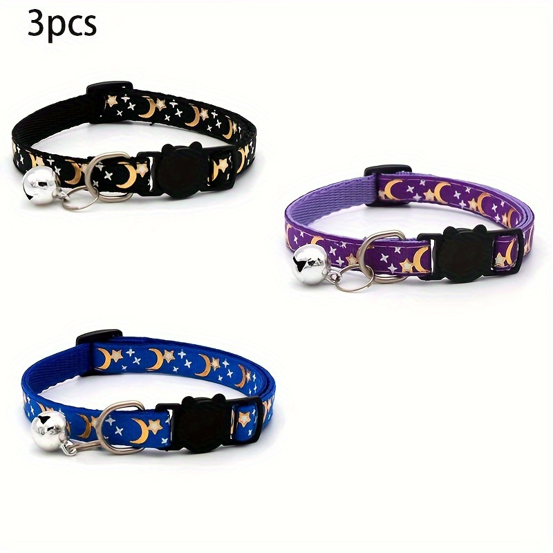 TEMU 3pcs Set Of Cute Cartoon Star And Moon Pet Collars, With Reflective Safety - , Pp Material, Suitable For Cats And Small Dogs- Suitable For Or Party Use
