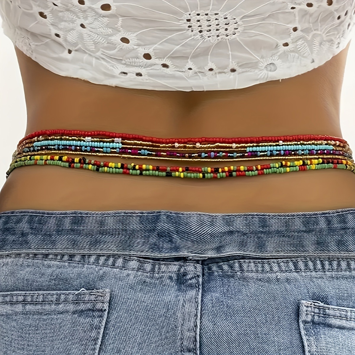 10pcs set boho elastic seed beads waist belly belt chains - Temu display picture 3