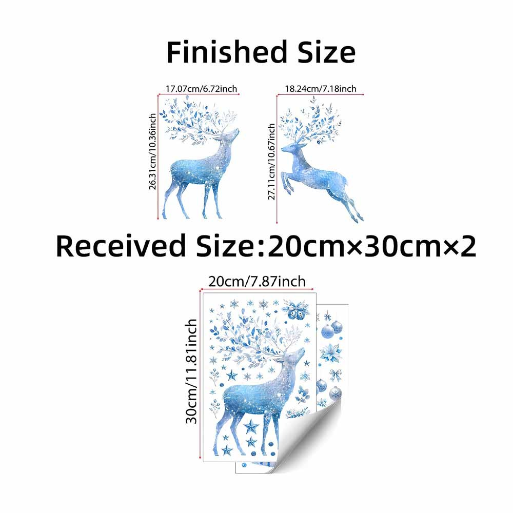 TEMU 1set Christmas Reindeer Glass Stickers, Jumping Standing Pair Of Reindeer With Snowflake Bauble Gift, Adhesive-free Removable, Winter Christmas