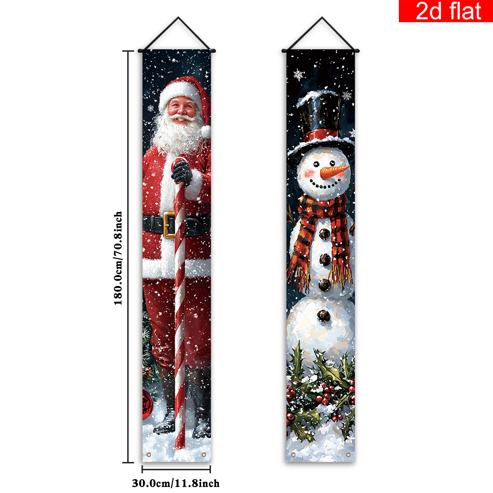 TEMU Bannière 2D Plate, 2D Plate - 2D Plate, 2D Plate - 2D Plate, 1 Paire de Bannières de Noël pour Porte d'Entrée, Porche, Polyester, Motif Rétro