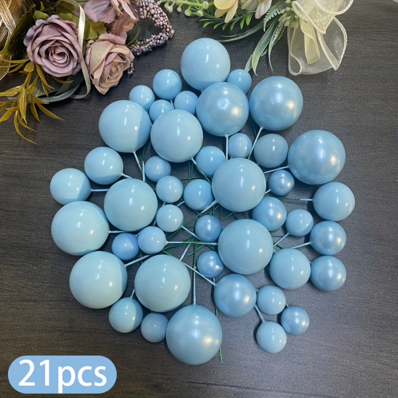 TEMU Set da 21 pezzi di decorazioni a sfera per torte in plastica - Topper per torte colorati lucidi e screziati, adatti per compleanni, matrimoni,