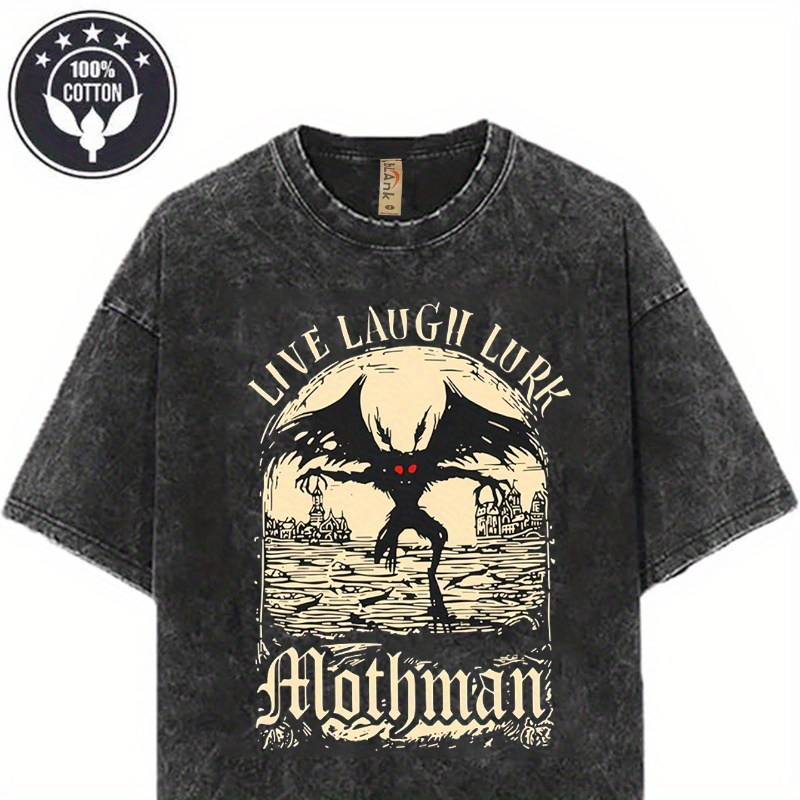 

Live. Laugh. Mothman Pullover Wash T Shirt, Soft Crew Neck, Breathable, Comfy, Relaxed Fit, Fashion Top For Men - Unique Gift Idea For Holiday Vacation