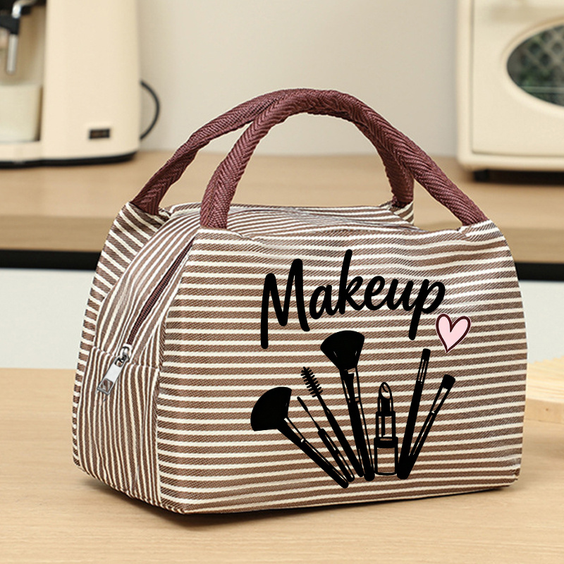 TEMU Pochette de maquillage imprimée pour femme, avec un design à rayures et une simple et . Organise parfaitement un ensemble complet de produits de