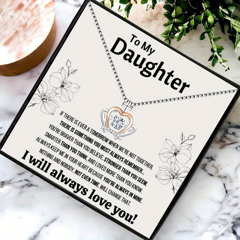 Crown Pendant Necklace Gift Set for Daughter, Personalized Message