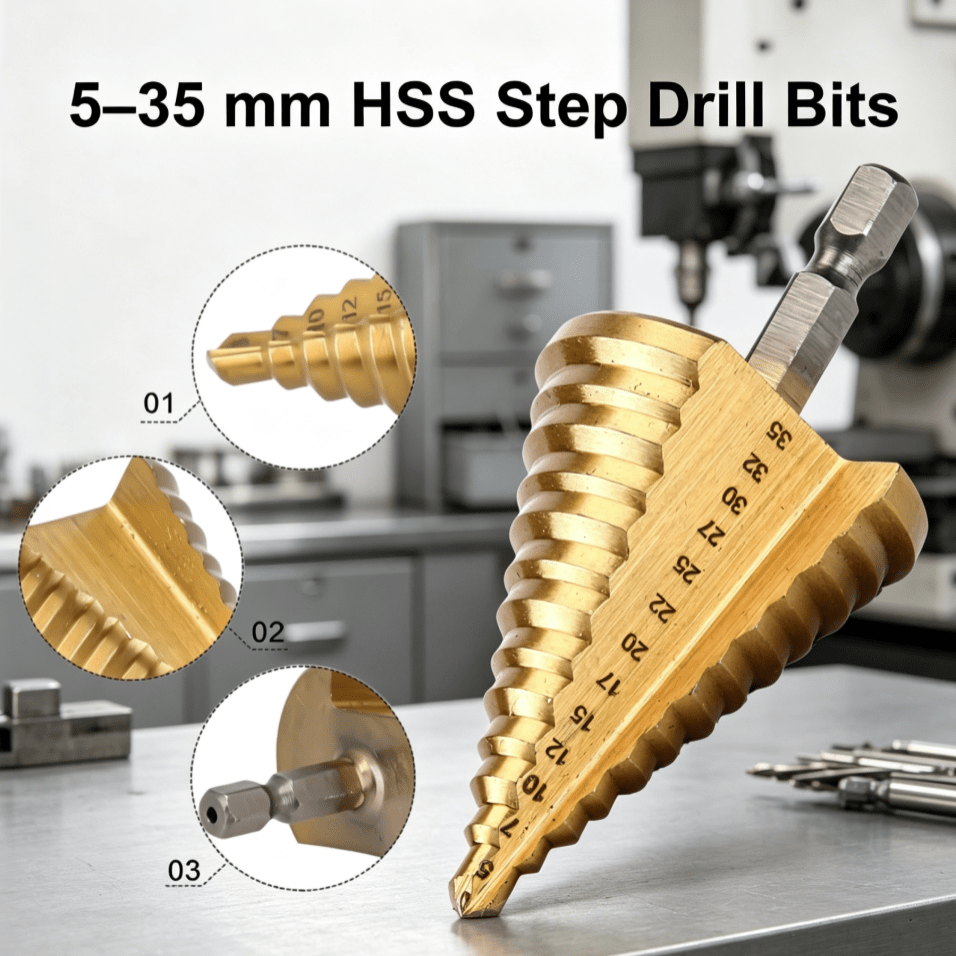 TEMU 1pc 5- Hss Coated Step Drill Bit - 13-step Cone Design, Suitable For Wood And Metal, Precision Straight Hole Cutter, Durable Steel Construction,