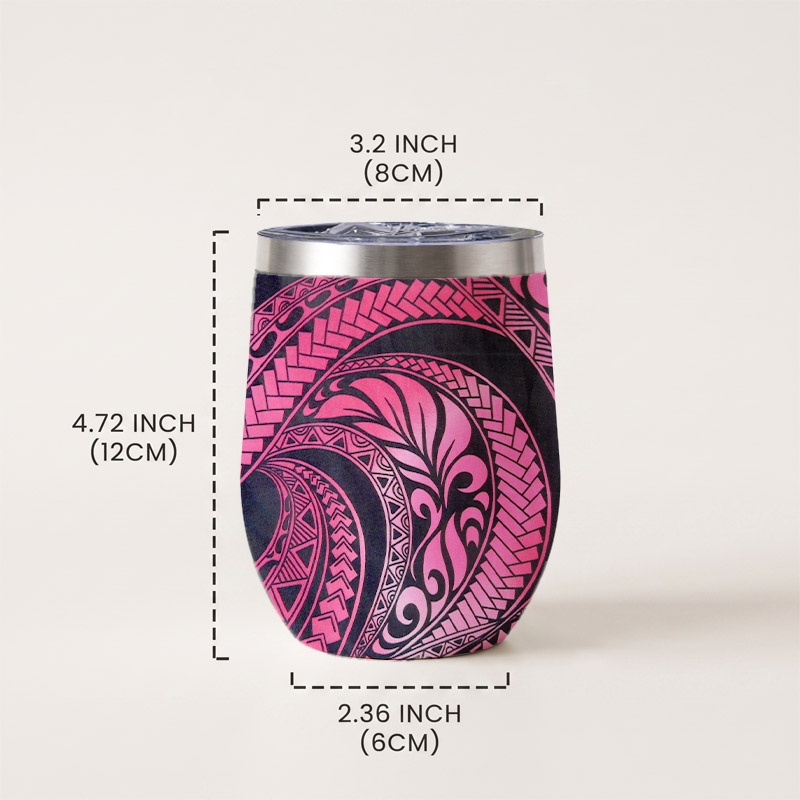 TEMU Vibrant Polynesian Maori Inspired 304 Stainless Steel Water Cup, 12oz With Pink Red Geometric & Spiral Patterns, Durable Drinkware For Daily Use