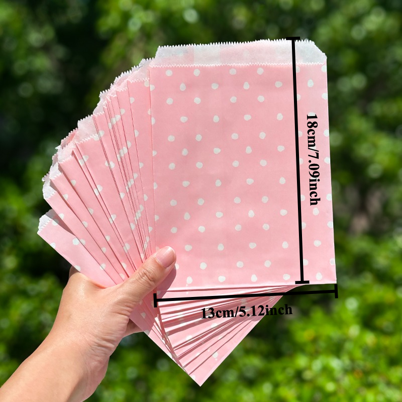 TEMU 25 sacs en papier à pois roses, 13x18 cm – Sacs cadeaux plats à motif pois rose pastel pour de mariage, emballage de friandises de fête, petits