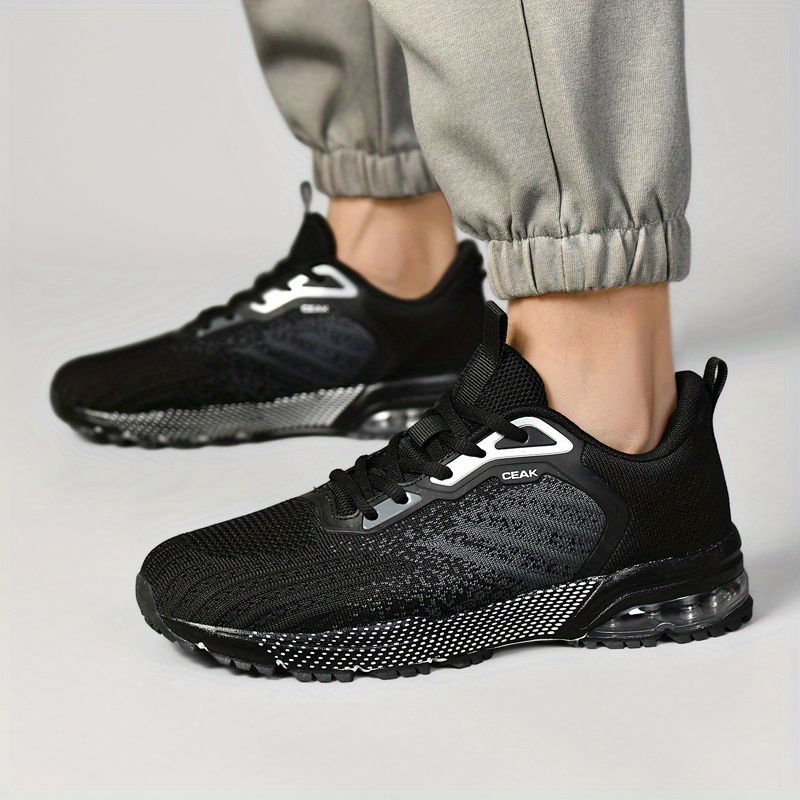 Men's Breathable Knit Sneakers - Lightweight Cushioned MD/TPU Sole, Sharp Toe Design for Hiking, Yoga & Training - Black with Teal Accents, Striped/Checkered/Pure Color Options, All-Season Low-Top Sneakers, Hiking Footwear, Sporty Aesthetic, Flexible Interior Lining