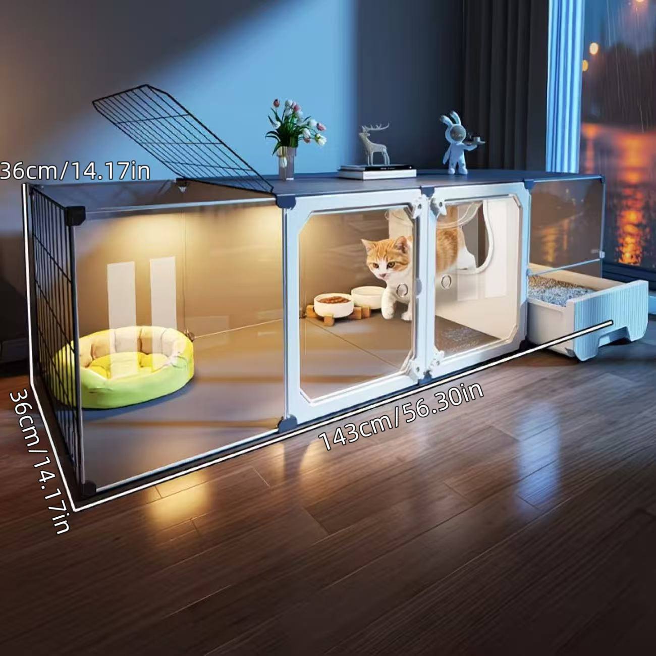 Expandable Horizontal Cat Playpen Crate with Elevated Platform