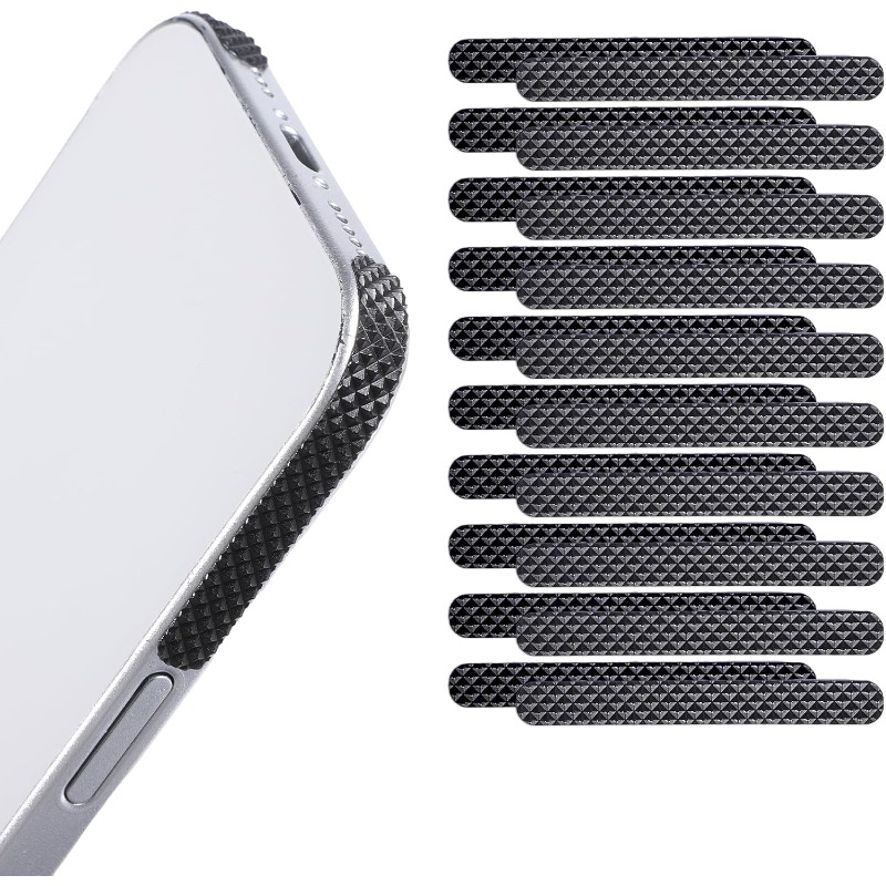 TEMU 20pcs Bande Adhésive de Maintien pour Téléphone Portable, Autocollant Latéral Antidérapant Noir, Autocollants en Caoutchouc Adhésifs pour Cadre