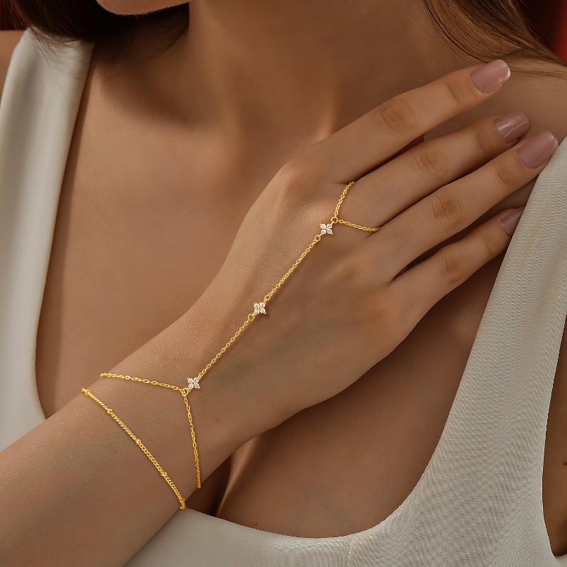 2pcs Stackable Golden Finger Ring Bracelet Set