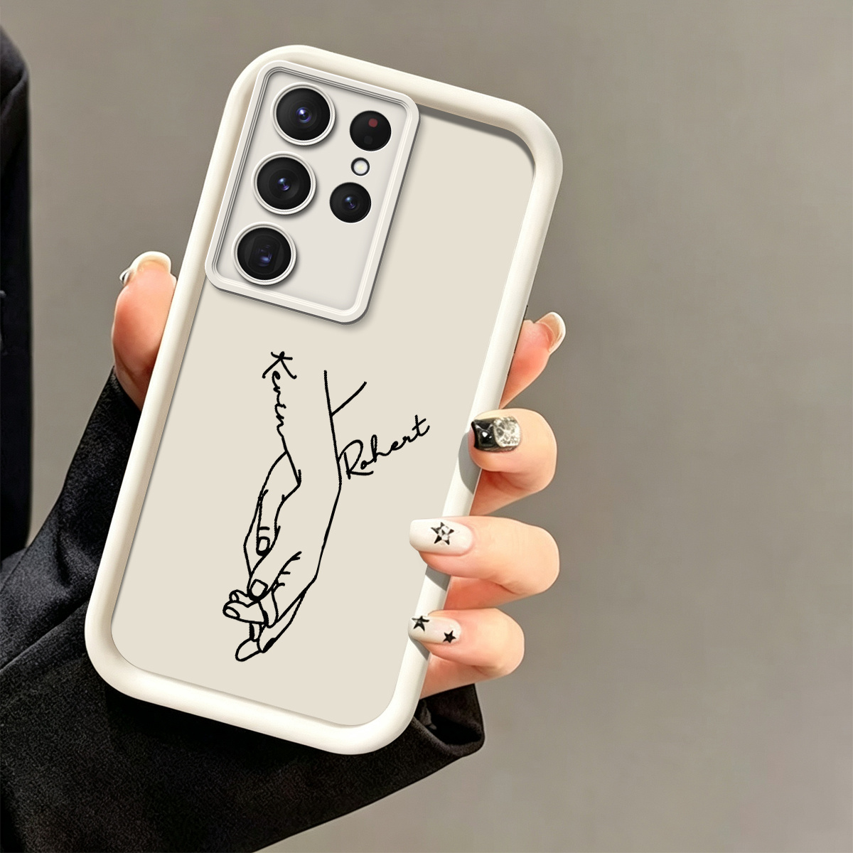 Image of Phone Case: Custom Name Holding Hands Minimalist Line Art Phone Case, Tpu Soft Full Coverage Shockproof Stepped Edge For S26, S26 Plus, S26 Ultra