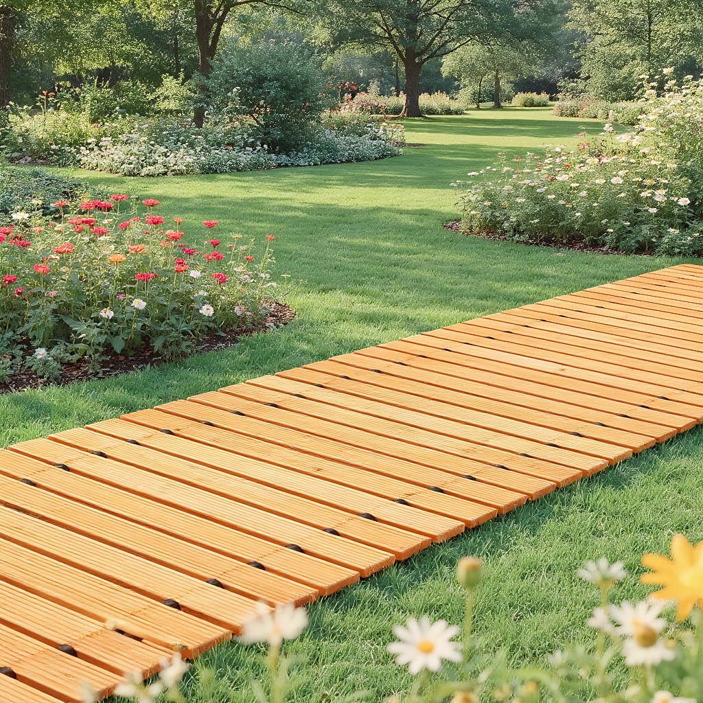   6/ 8/ 10/12FT   Wooden   with Rust-Resistant Steel Wire And Non-Slip Texture, Pavers for Outside Walkway - Suitable for Garden Additions, Backyard Decor, Poolside - Durable Wooden Walkway, Garden Deal