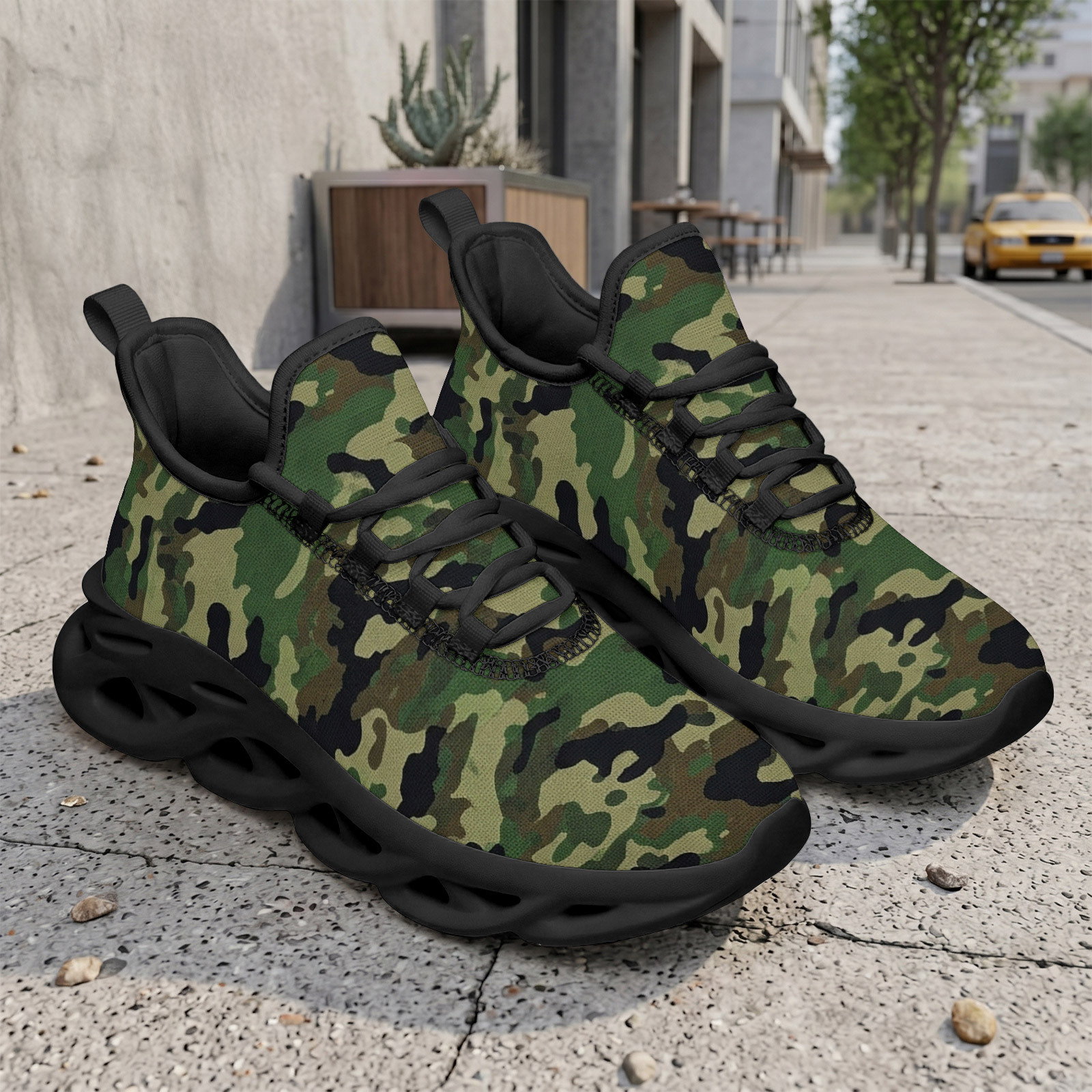 Men's Tactical Camo Print Plus Size Running Shoes, Comfortable