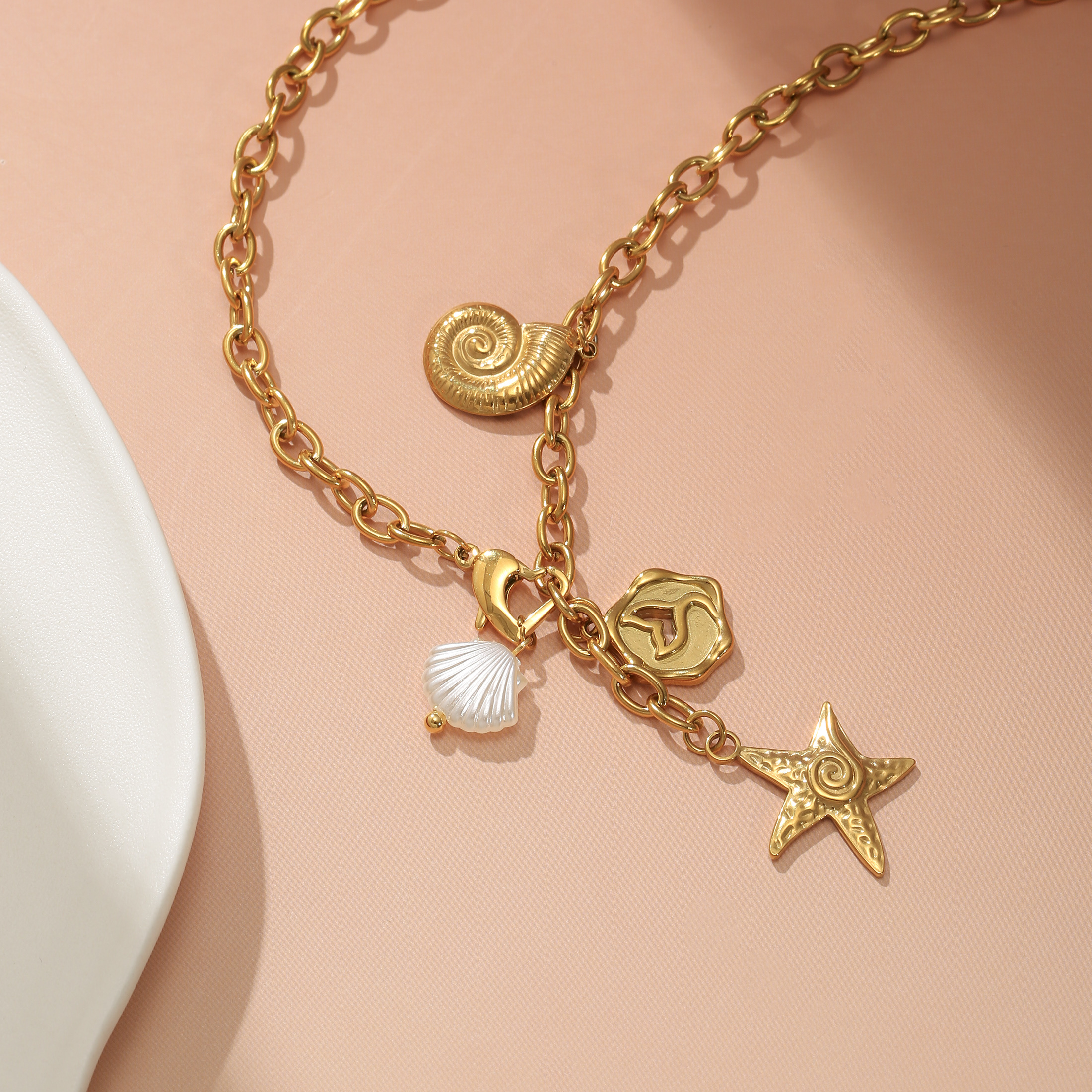 Women's Fun Ocean Peach Heart Necklace with Lobster Clasp