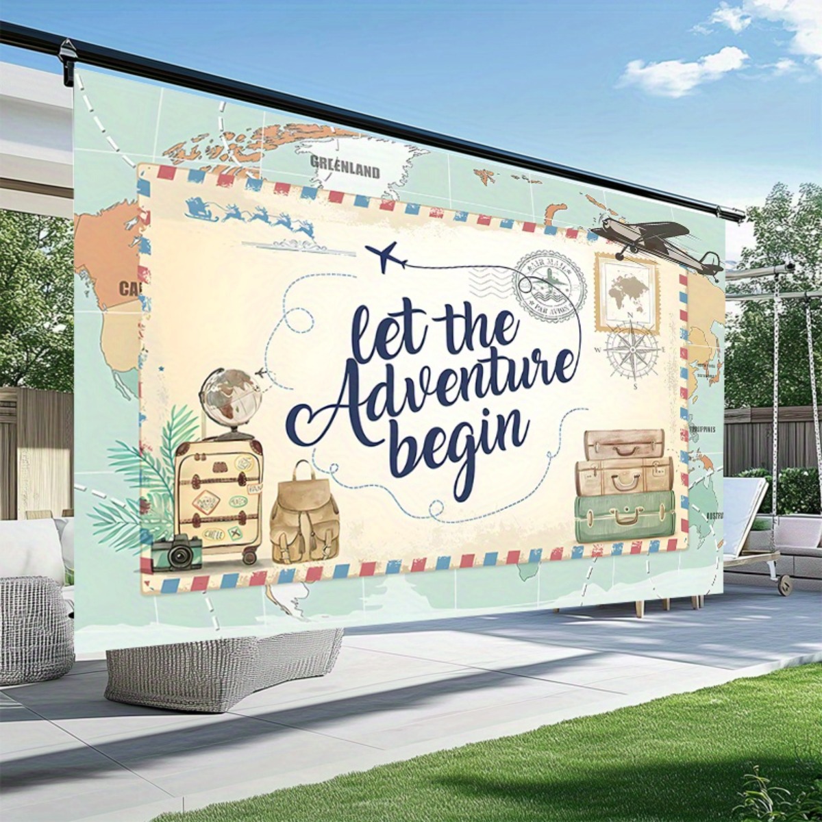 Adventure Awaits Fondale Fotografico Per Baby Shower, 177,8 X 101,6 Cm, Con Scritta 'Let The Adventure Begin'