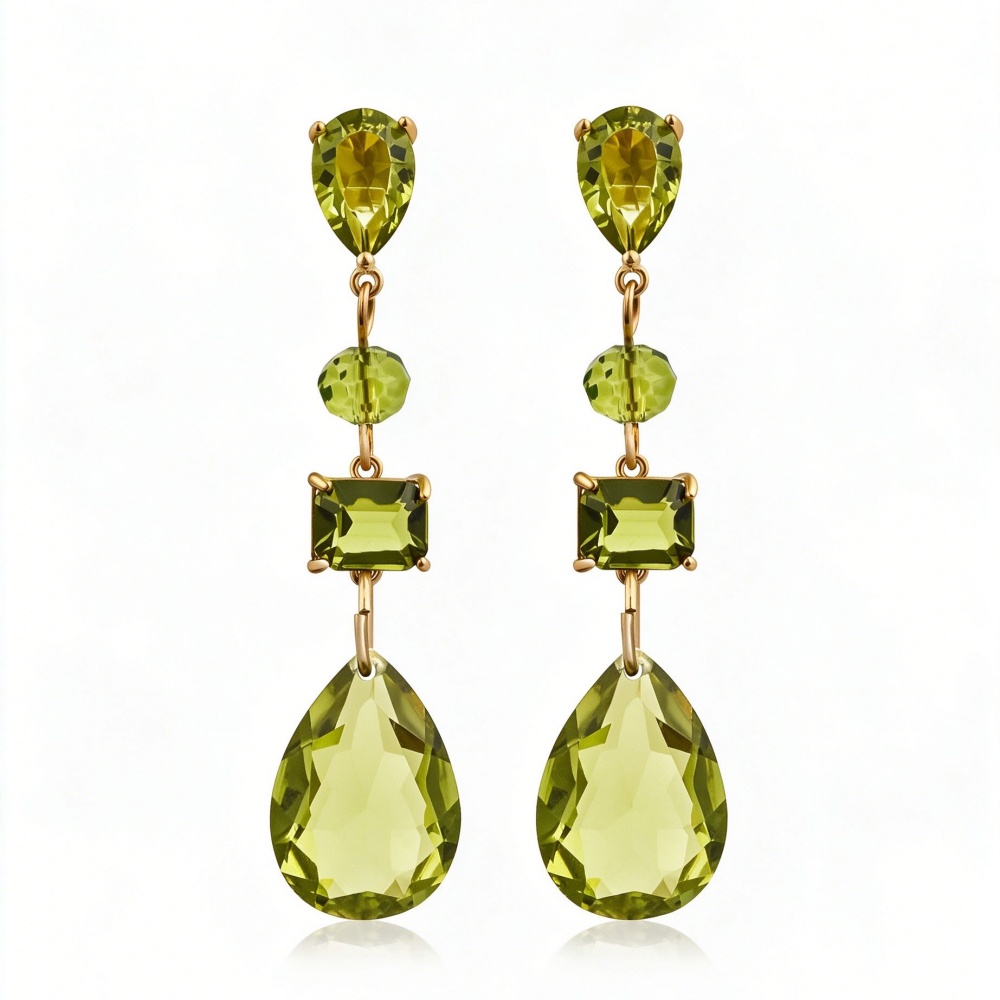 TEMU A Pair Of Elegant Light Luxury Dinner Drop Earrings With Layered Olive Green Teardrop Design, Featuring Gradient Olive Green Irregular Pendants,