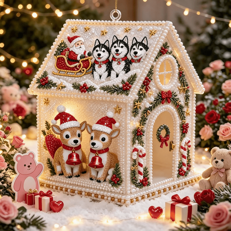 TEMU Maison à peindre au diamant 3D sur le thème de Noël, Ornement de chaumière en strass à soi-, Décoration de bureau, Cadeau de fêtes