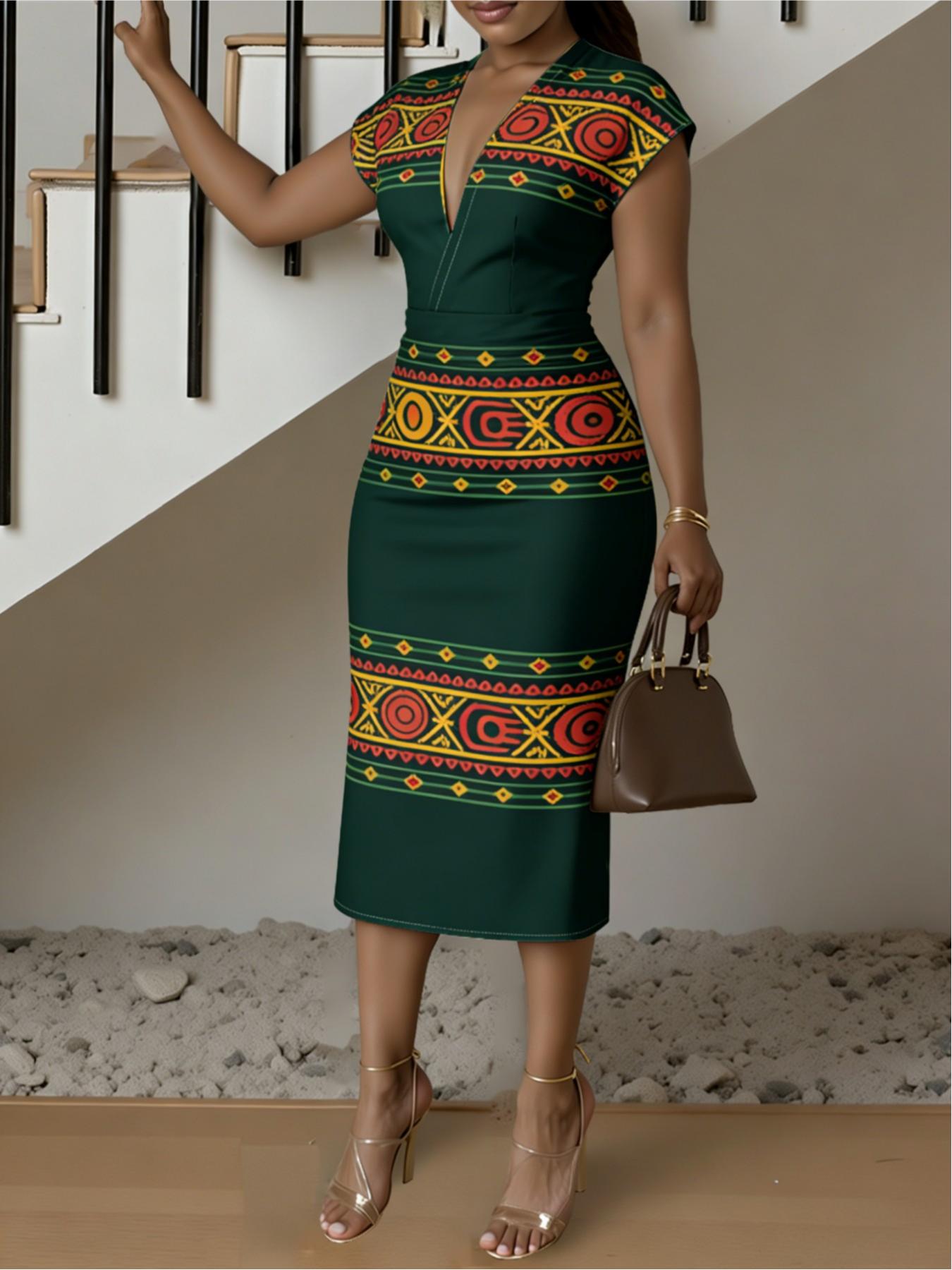 bodycon tribal print dress West African Kente Tribal Pattern Print Sleeveless Bodycon Dress