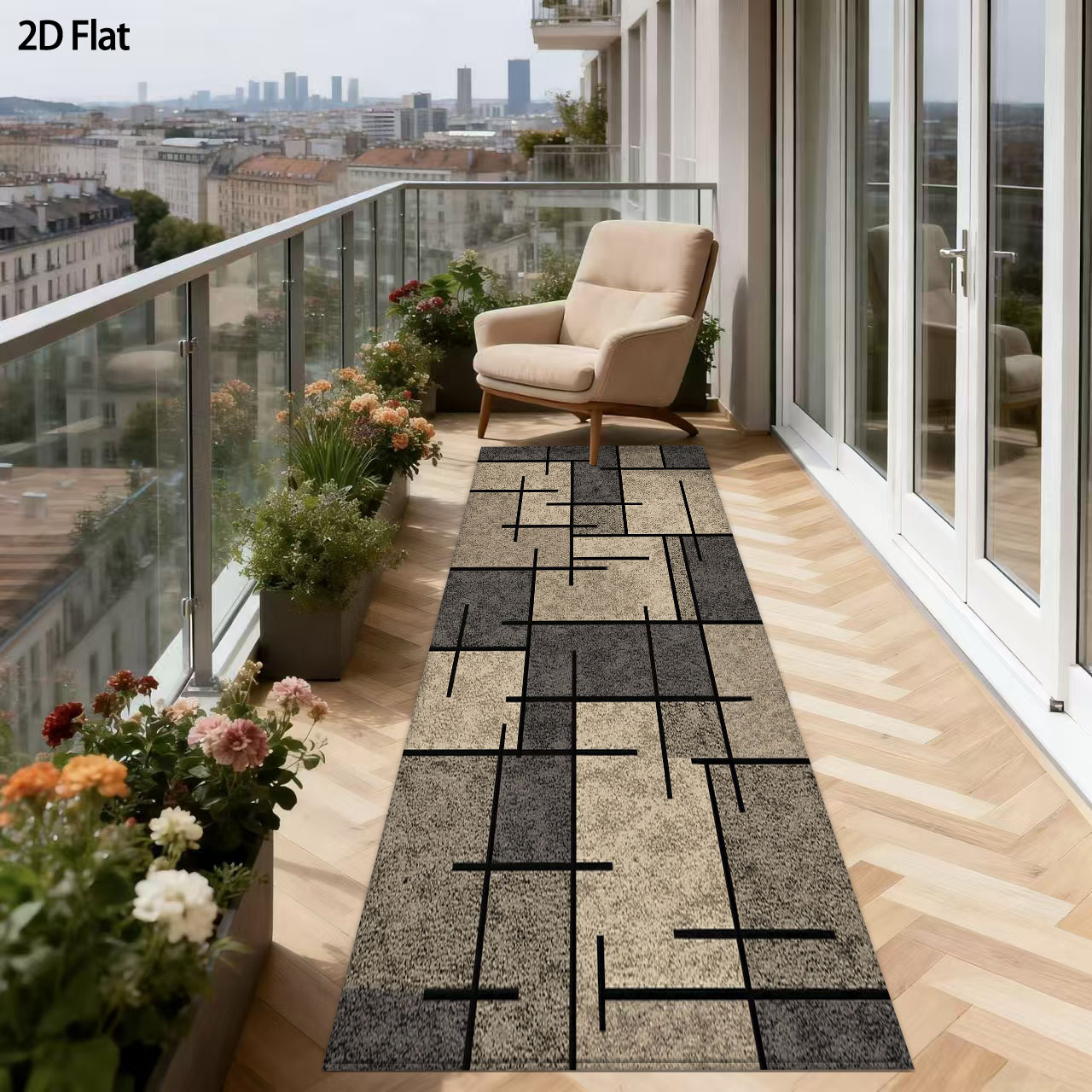 TEMU 2d Flat 1pc Kitchen Long Strip Mat, Gray Plaid, Home Decor Sofa Bedroom Bedside Rug, Suitable For Room, Hallway, Balcony, Bathroom Laundry Room