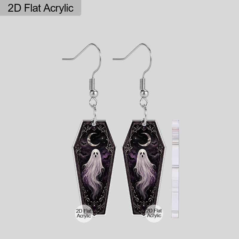 Coffin-Shaped Purple Ghost Acrylic Dangle Earrings, Halloween Style