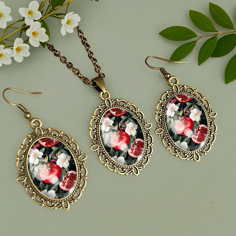 3pcs Pomegranate Branches Necklace & Earring Set